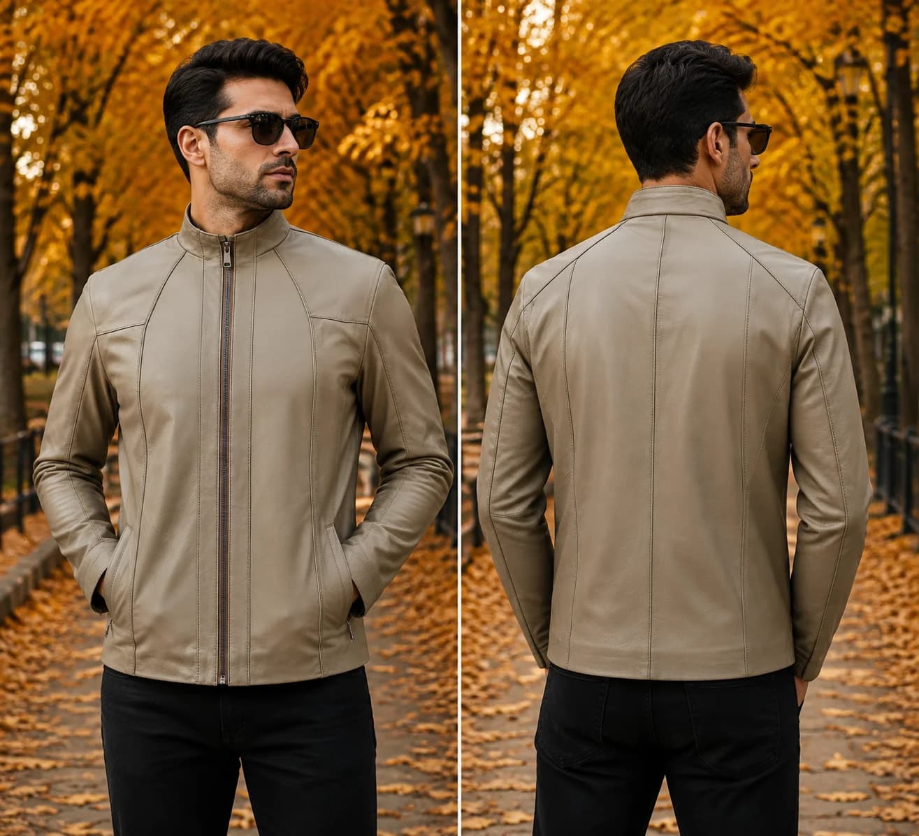 کاپشن چرم طبیعی مردانه مدل K501 در ۶ رنگ در 7 سایز از چرم طبیعی گوسفندی — تصویر ۶