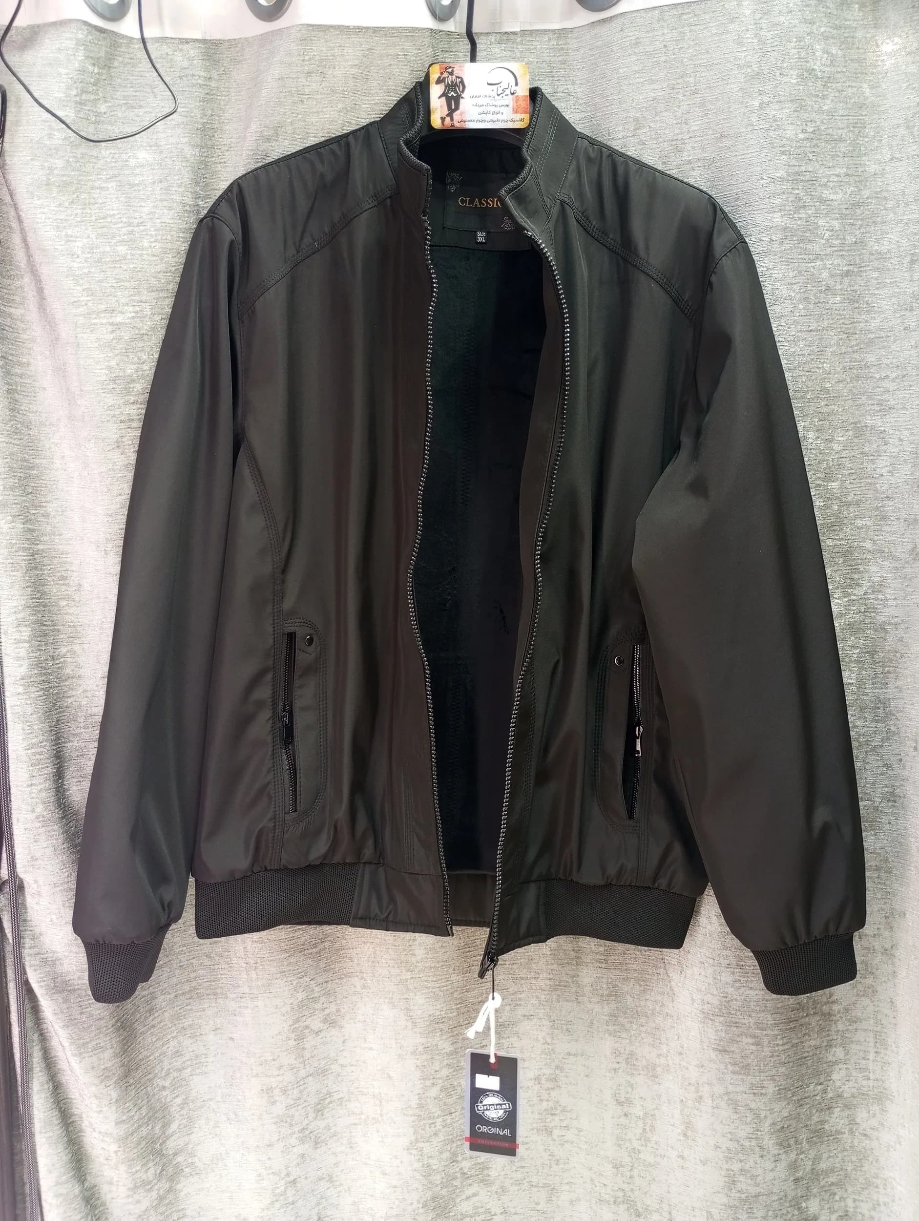 کاپشن مردانه ساتنا مشکی پایین کش | خرید در سایز XL تا XXXXL — تصویر ۷