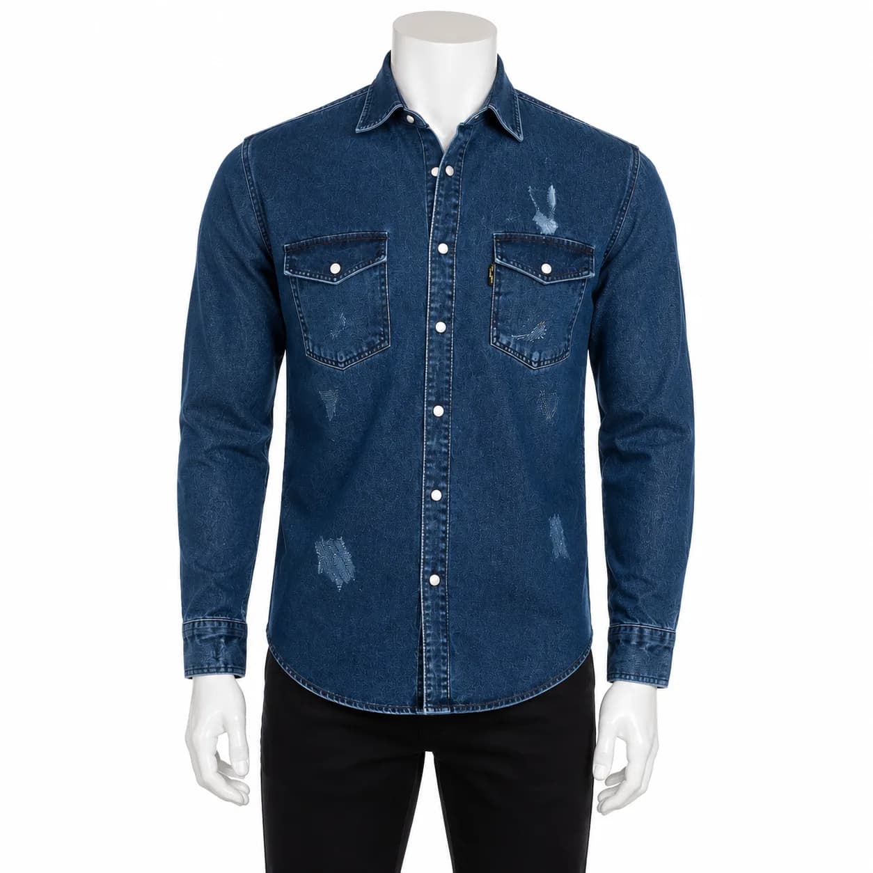 پیراهن لی مردانه دو رنگ آبی روشن و آبی تیره در سایز های L – XL – XXL — تصویر ۴