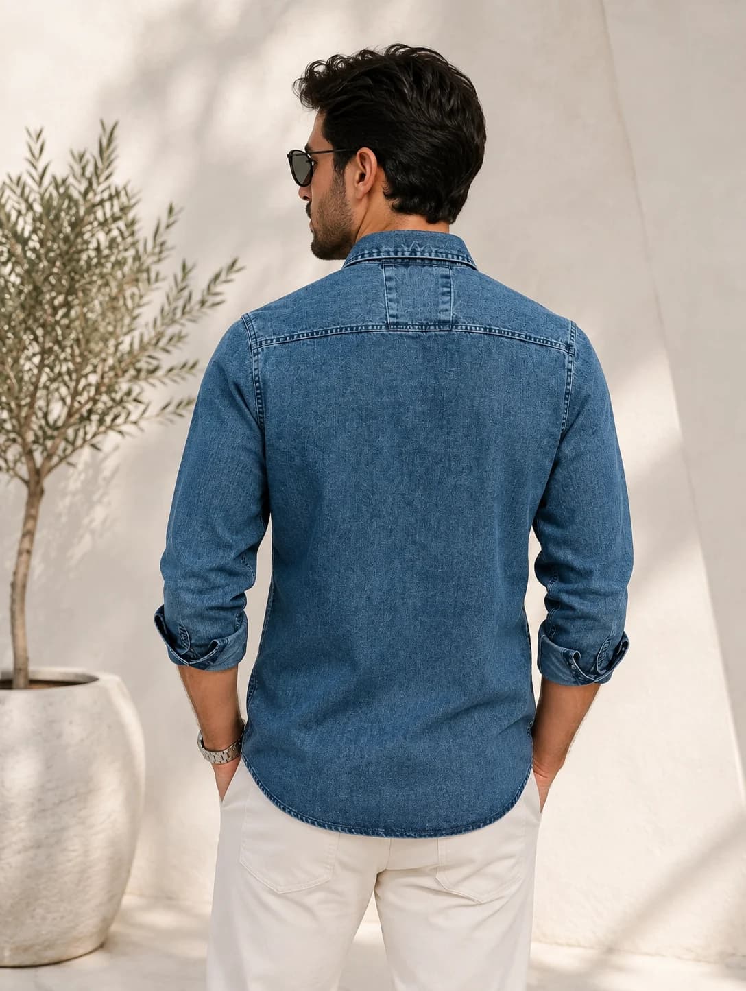 پیراهن لی مردانه دو رنگ آبی روشن و آبی تیره در سایز های L – XL – XXL — تصویر ۷