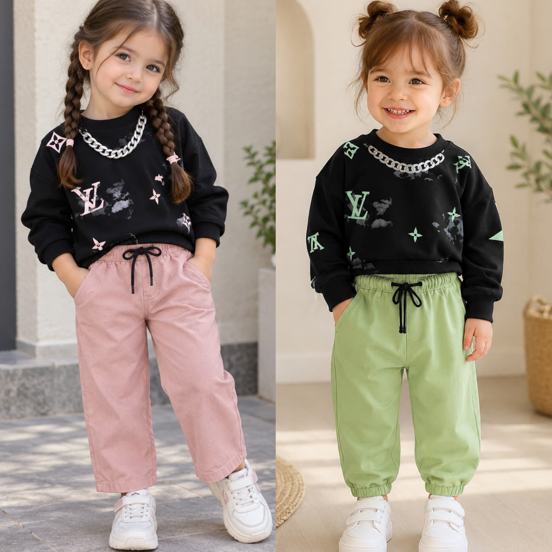 کراپ شلوار دخترانه کتون LV نگینی سایز 40 با کد 1059