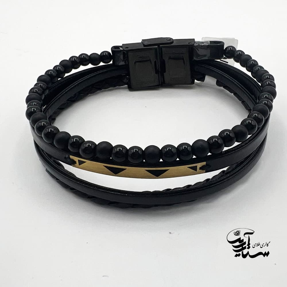 دستبند چرم و طلا مردانه کد 1160