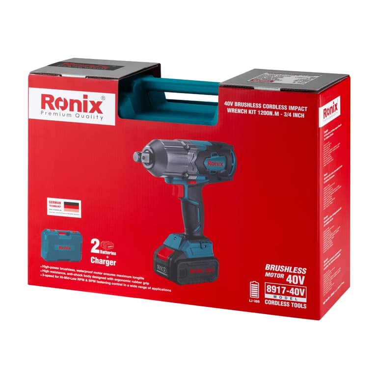 کیت بکس شارژی براشلس 40 ولت درایو 3/4 اینچ 1200 نیوتن متر رونیکس مدل 8917 — تصویر ۶