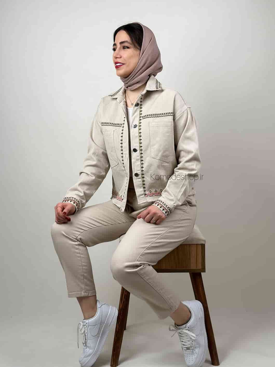 کت کتان گلدوزی وسترن
