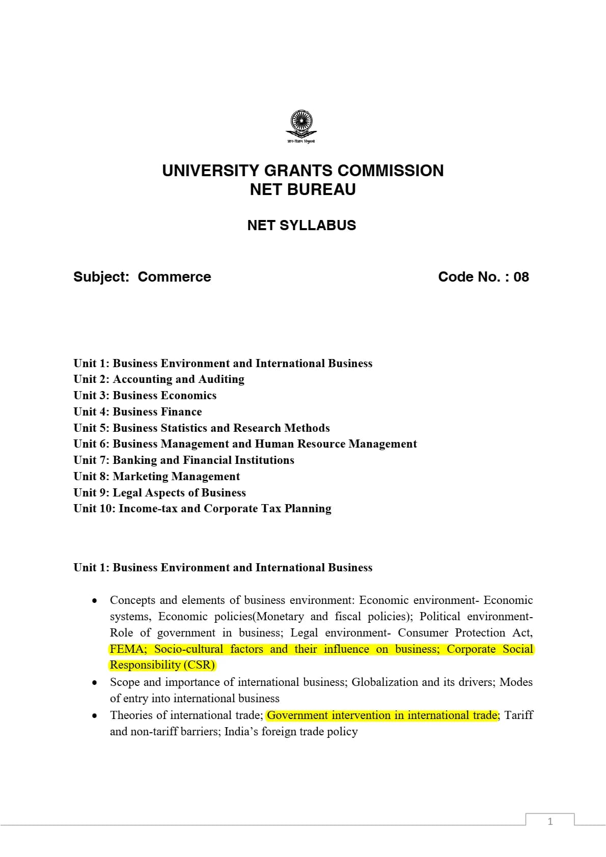 کتاب Commerce Syllabus (سرفصل دروس بازرگانی) نسخه انگلیسی PDF