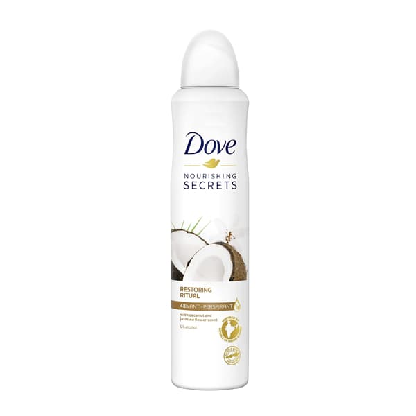 اسپری ضد تعریق زنانه داو مدل Nourishing Secrets رایحه نارگیل و گل یاس حجم 250 میل