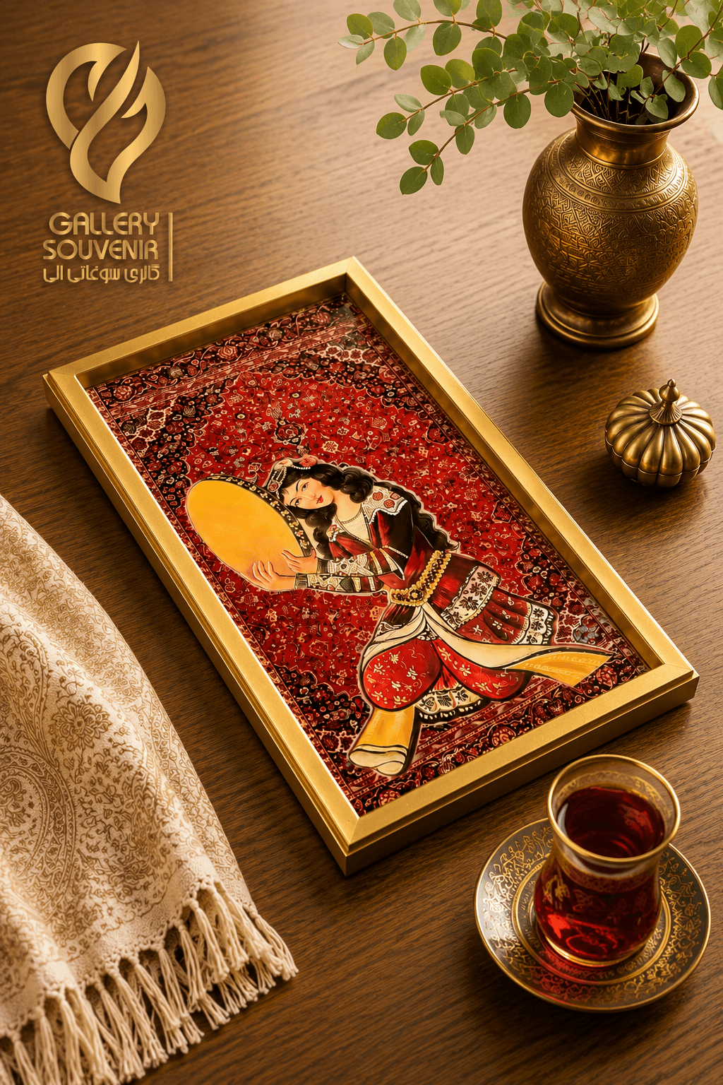 سینی مزه یا دیوارکوب چوبی ملکه فرش ۲۰*۴۰ سانت — تصویر ۲