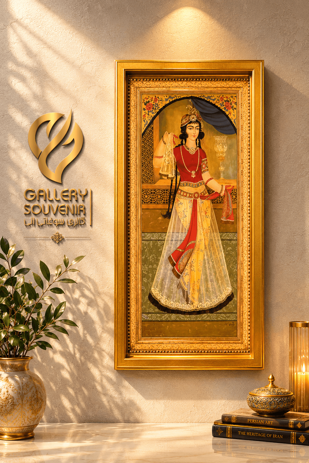 سینی مزه یا دیوارکوب چوبی دختر قجری ۲۰*۴۰ سانت