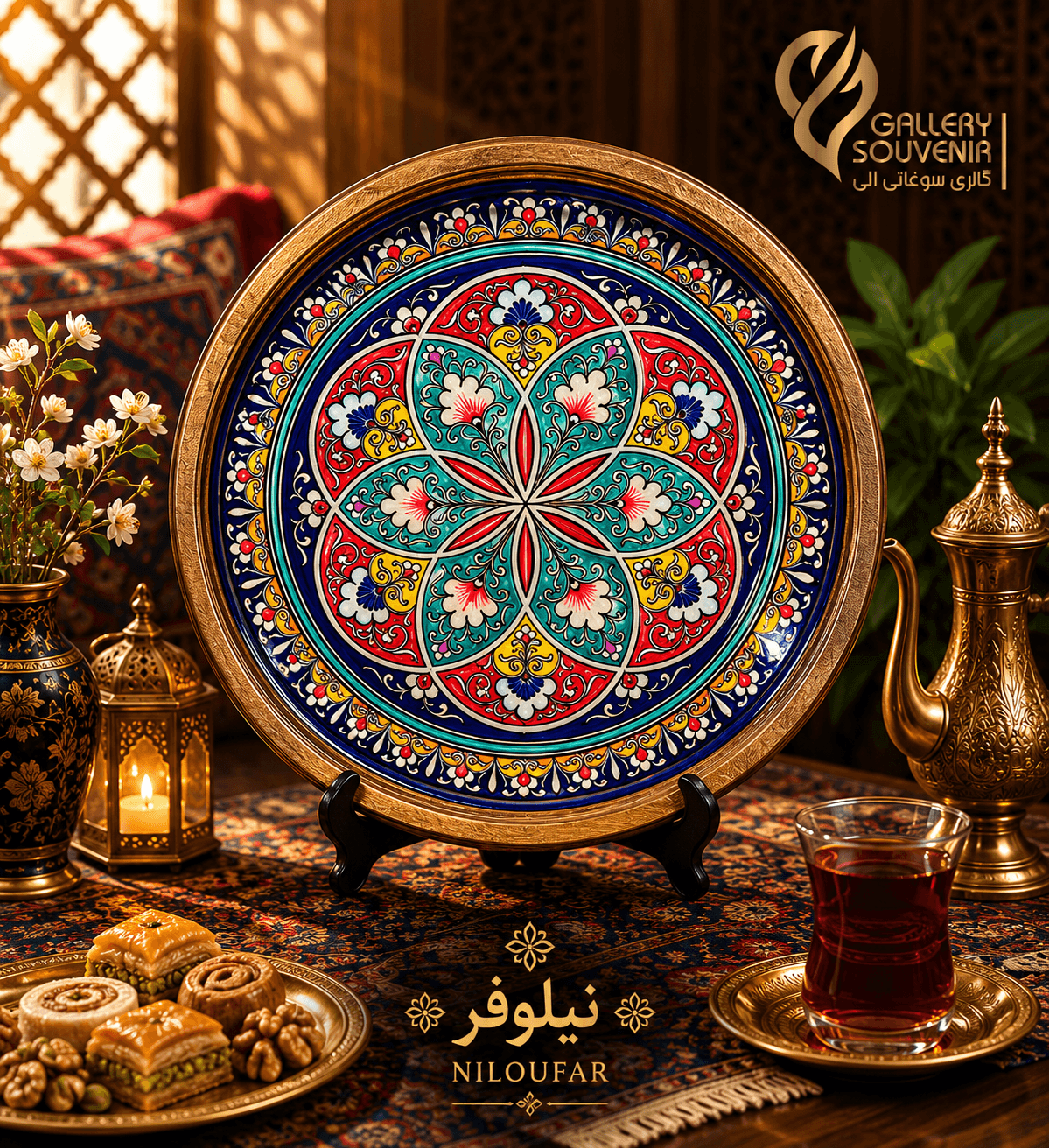 سینی چوبی گرد نیلوفر ۳۹ سانت