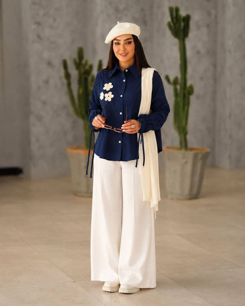 شومیز تک گلبرگ سورمه ای