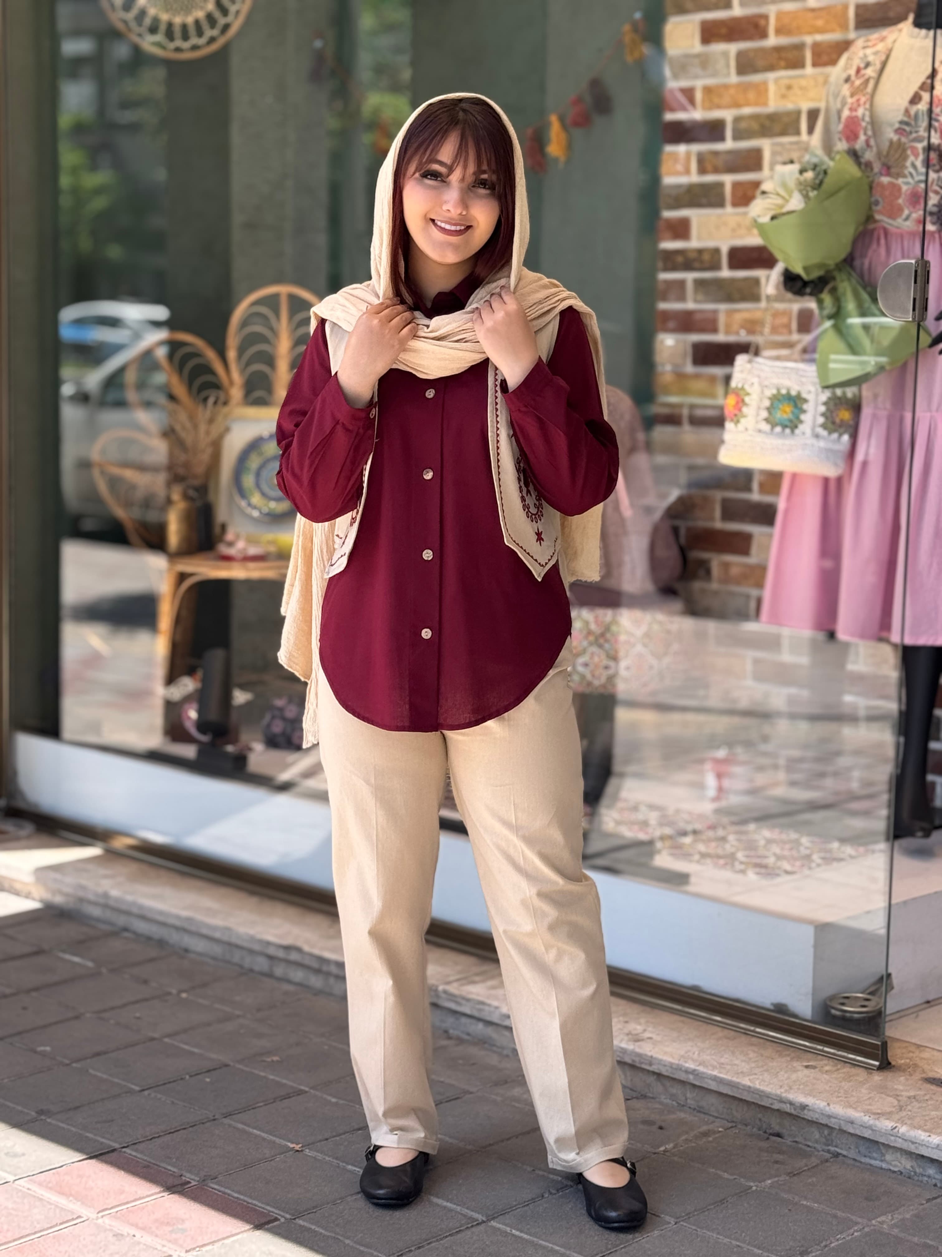 ست سه تیکه تارا کرم زرشکی