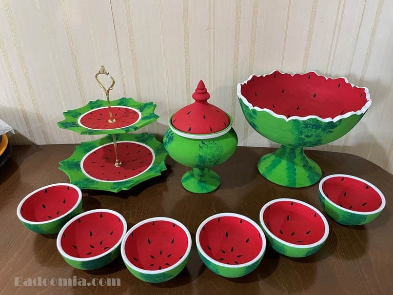 ظروف سفالی کامل طرح هندوانه ای شب یلدا کد 04