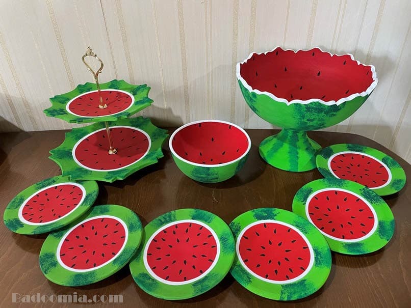 ظروف سفالی شیرینی خوری طرح هندوانه ای شب یلدا کد 03