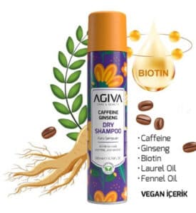شامپو خشک انرژی‌بخش و تقویت‌کننده آگیوا مدل Caffeine Ginseng حاوی کافئین حجم ۲۰۰ میل