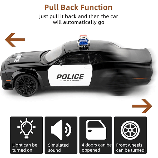 ماکت ماشین دوج مدل Dodge Challenger police عقب کش مقیاس 1:24 — تصویر ۳