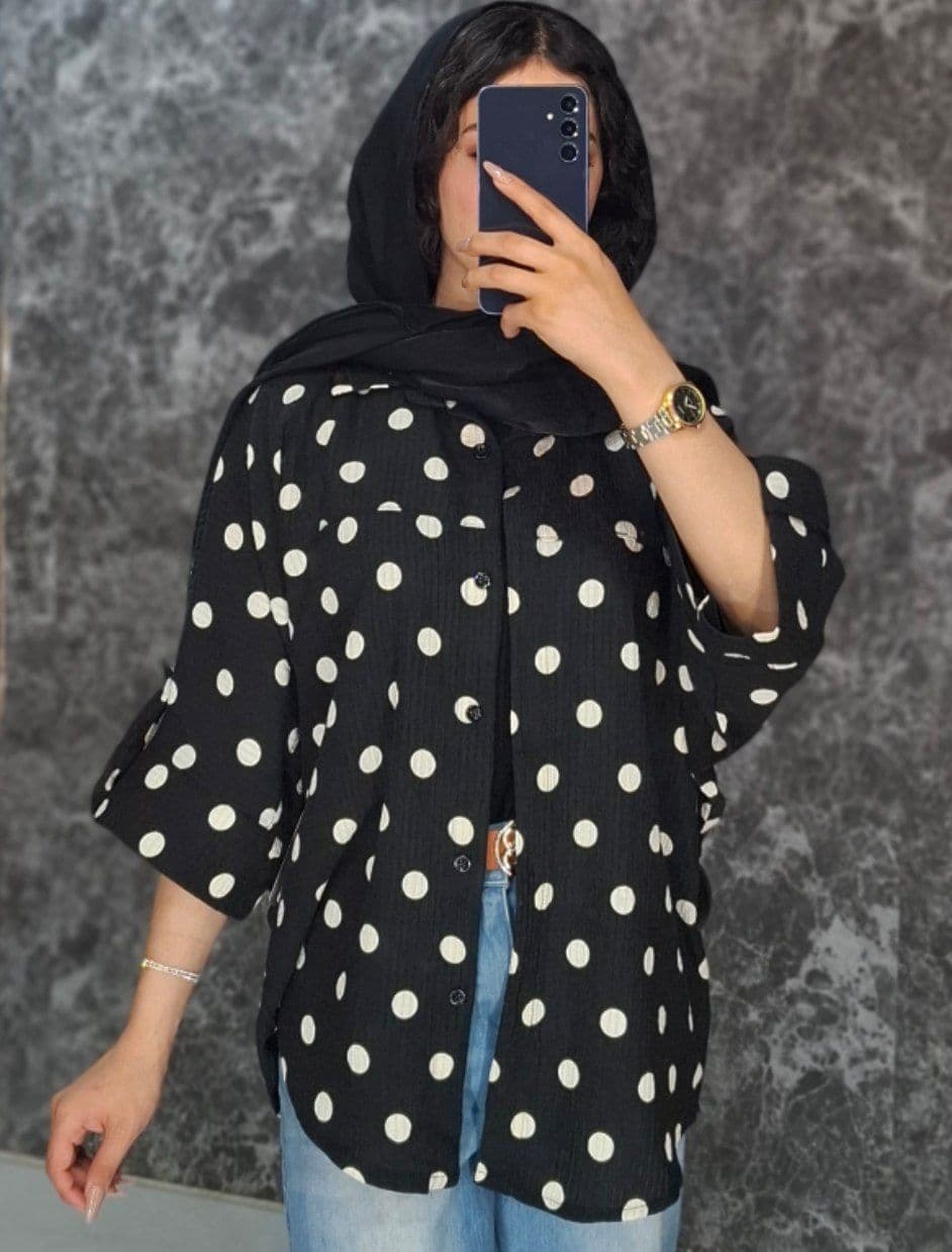 شومیز خال‌دار مدل آستین کیمونو (زنانه)