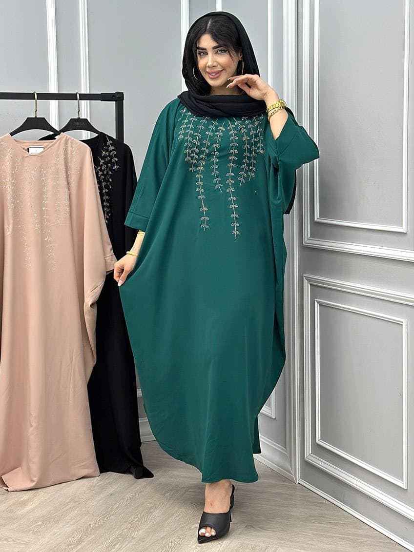 عبا نگین ریسه‌ای زنانه مدل مزونی جنس الیزه درجه یک فری سایز (کد: ۱۲۳۲۹)