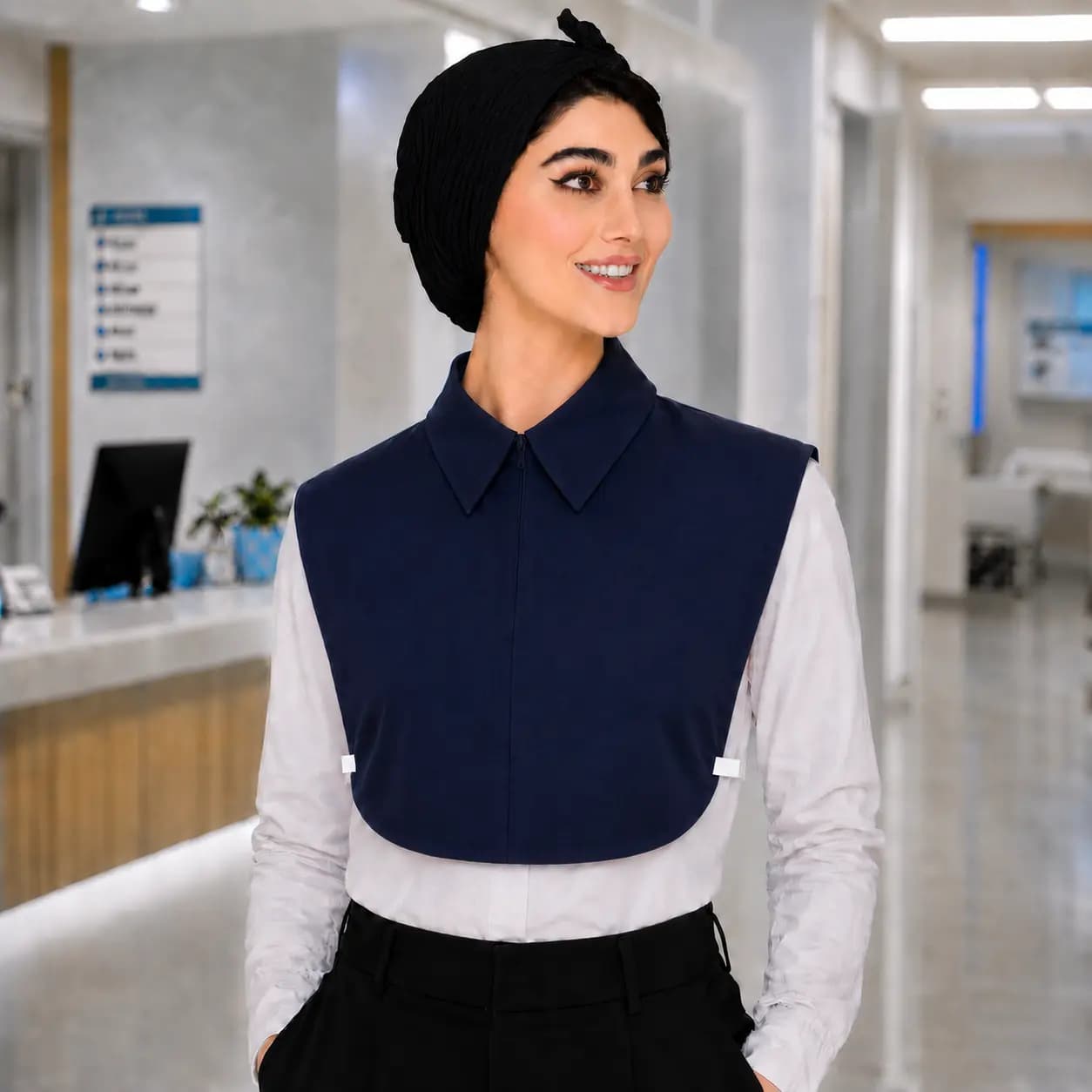 اسکراب یقه حجاب زیپ دکمه سورمه ای