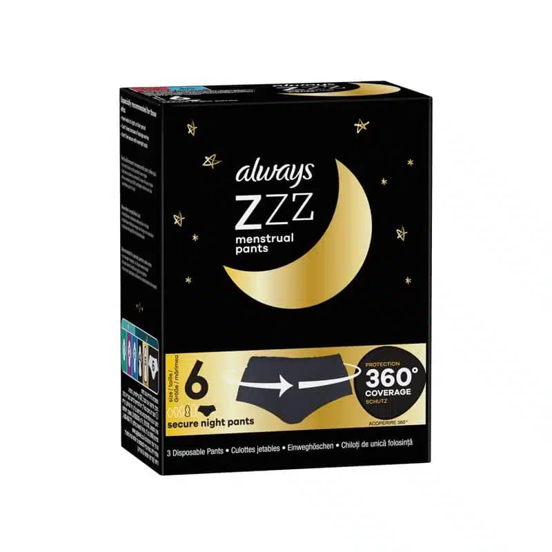 نوار بهداشتی شورتی آلویز Always مدل ZZZ Menstrual Pants سایز 6 (بسته ۳ عددی) — تصویر ۲