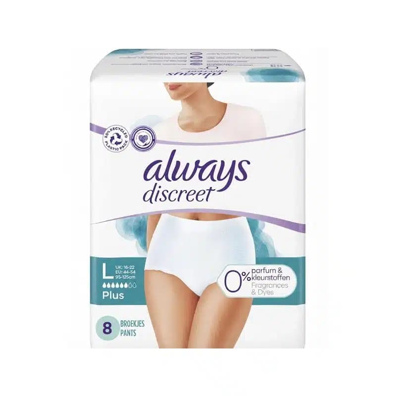 نوار بهداشتی شورتی آلویز Always مدل Discreet Pants سایز Large Plus (بسته 8 عددی)