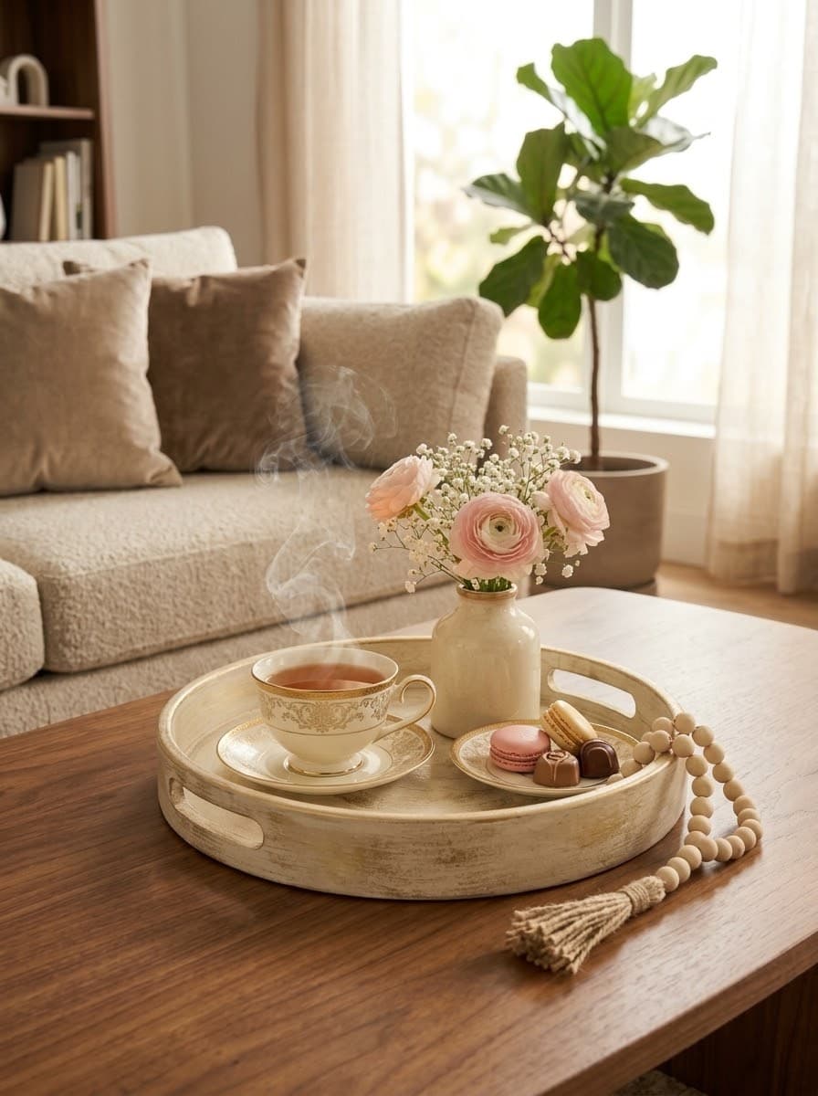 سینی چوبی گرد دسته دار
