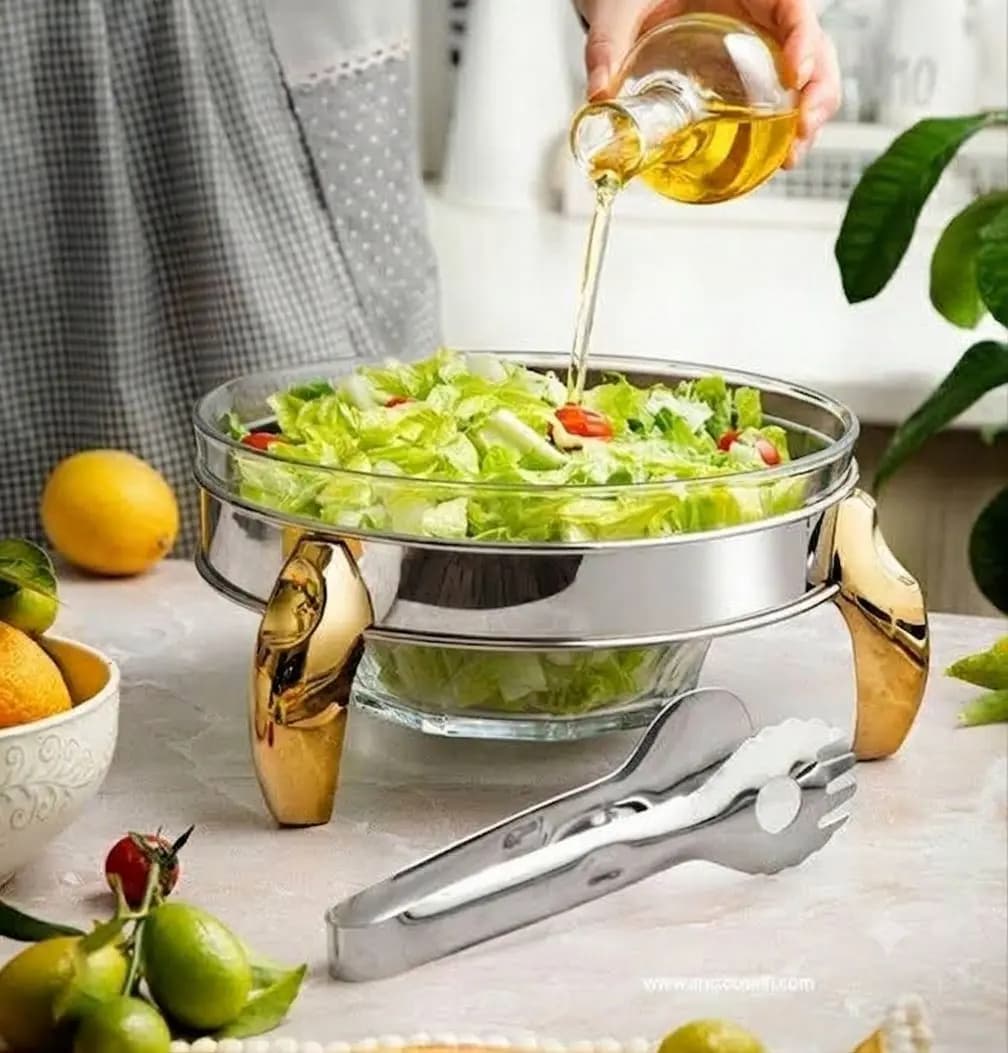 سوفله خوری سالاد استیل منتیا مدل پافیلی (با انبر سالاد )