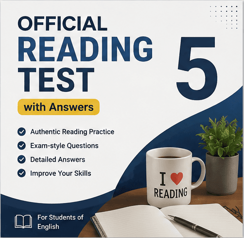 کتاب Official Reading Test 5 with Answers (پنجمین آزمون رسمی ریدینگ با پاسخ‌ها) نسخه PDF انگلیسی