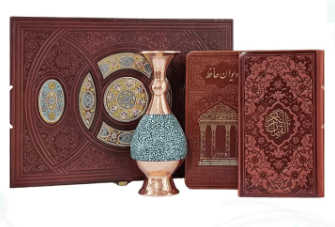 قرآن و حافظ با گلدان فیروزه ( چرم – کاغذ تحریر – پالتویی )