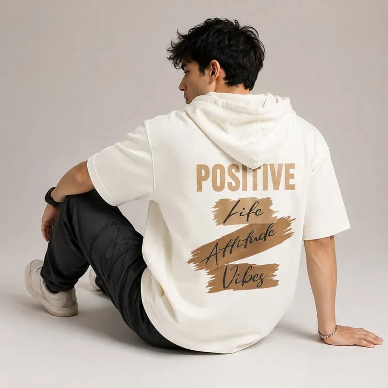 تی شرت مردانه کلاهدار پنبه ای طرح حروف مدل positive — تصویر ۸