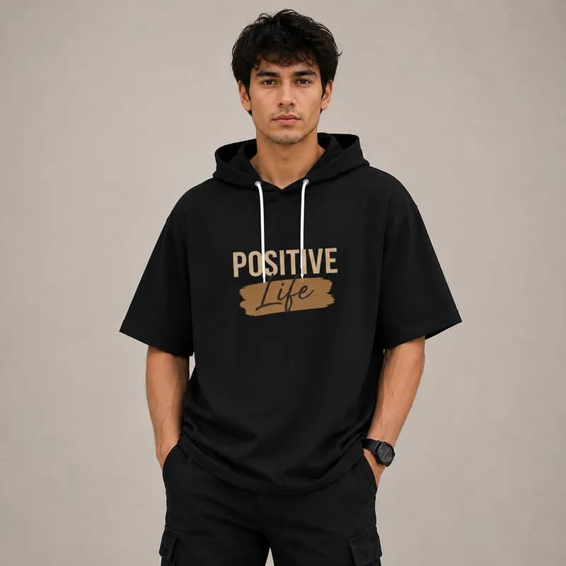 تی شرت مردانه کلاهدار پنبه ای طرح حروف مدل positive — تصویر ۶