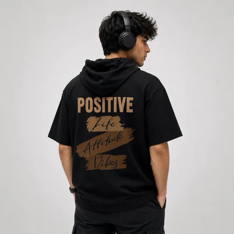تی شرت مردانه کلاهدار پنبه ای طرح حروف مدل positive — تصویر ۷