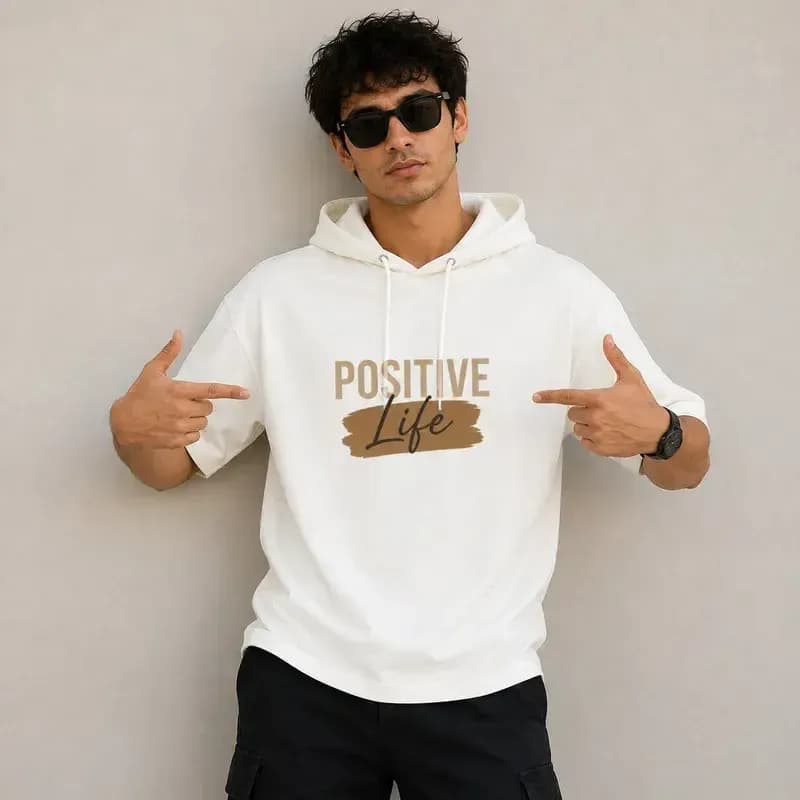 تی شرت مردانه کلاهدار پنبه ای طرح حروف مدل positive — تصویر ۱۲