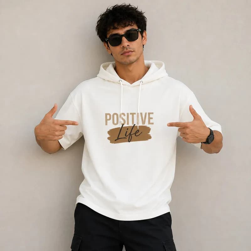 تی شرت مردانه کلاهدار پنبه ای طرح حروف مدل positive — تصویر ۴