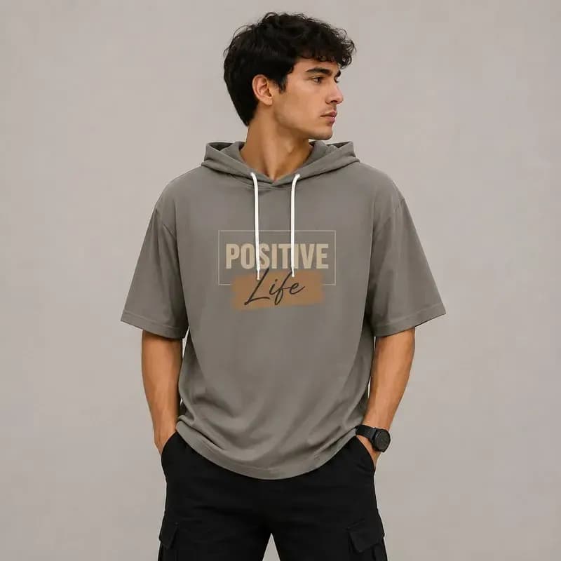 تی شرت مردانه کلاهدار پنبه ای طرح حروف مدل positive — تصویر ۱۰
