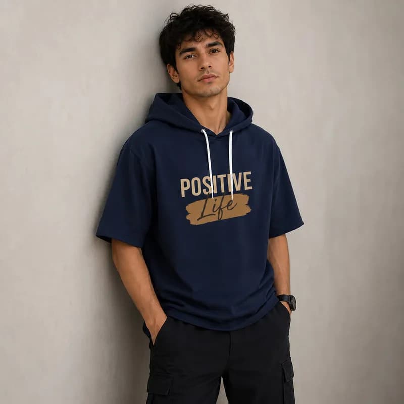 تی شرت مردانه کلاهدار پنبه ای طرح حروف مدل positive — تصویر ۵