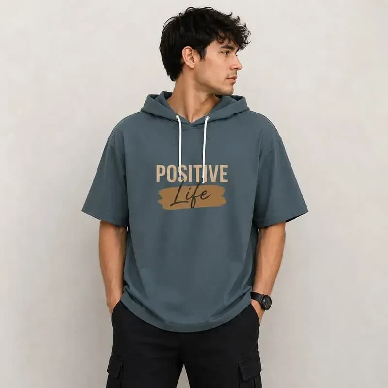 تی شرت مردانه کلاهدار پنبه ای طرح حروف مدل positive — تصویر ۹