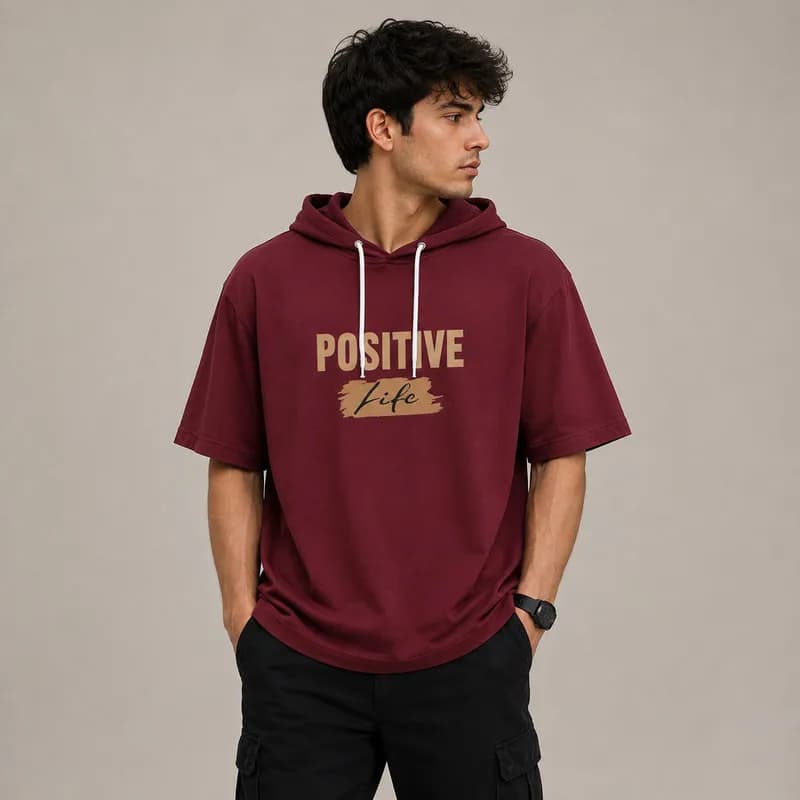 تی شرت مردانه کلاهدار پنبه ای طرح حروف مدل positive — تصویر ۳