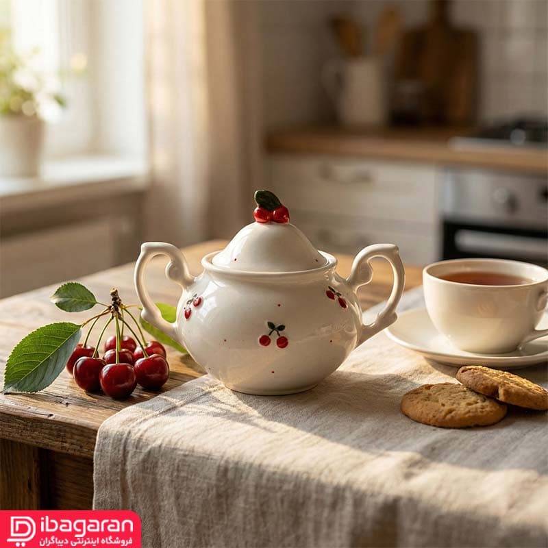 قندان سرامیکی دو دسته مدل آلبالو