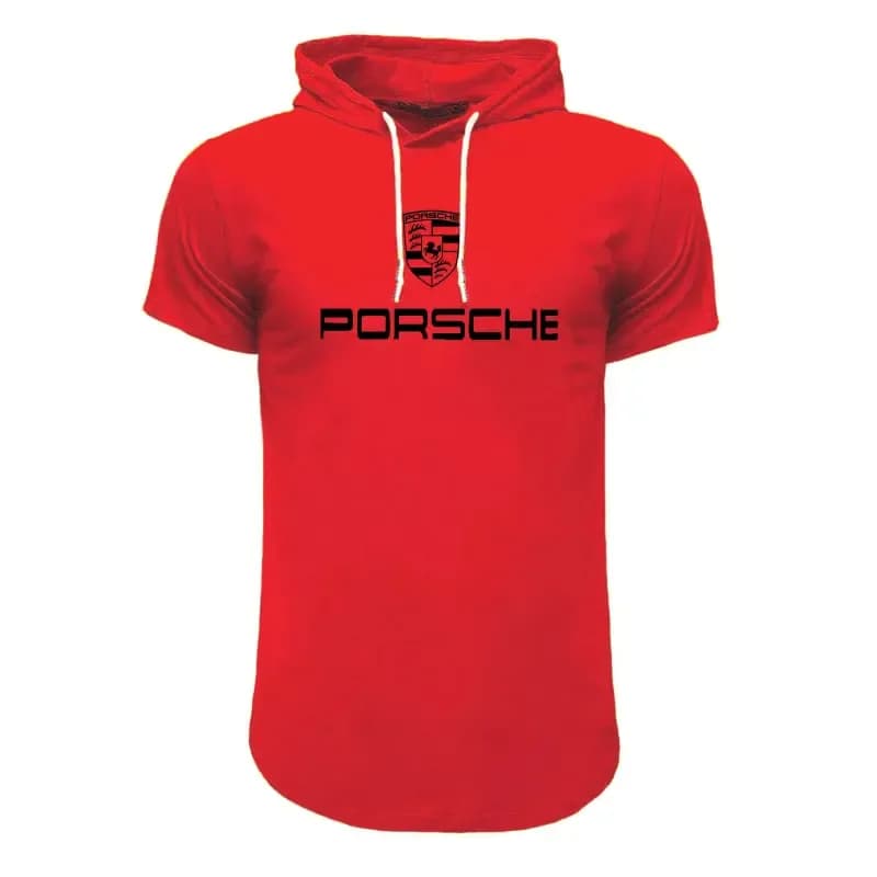 تیشرت کلاه دار مردانه طرح Porsche مدل F8057 مشکی قرمز سفید — تصویر ۷