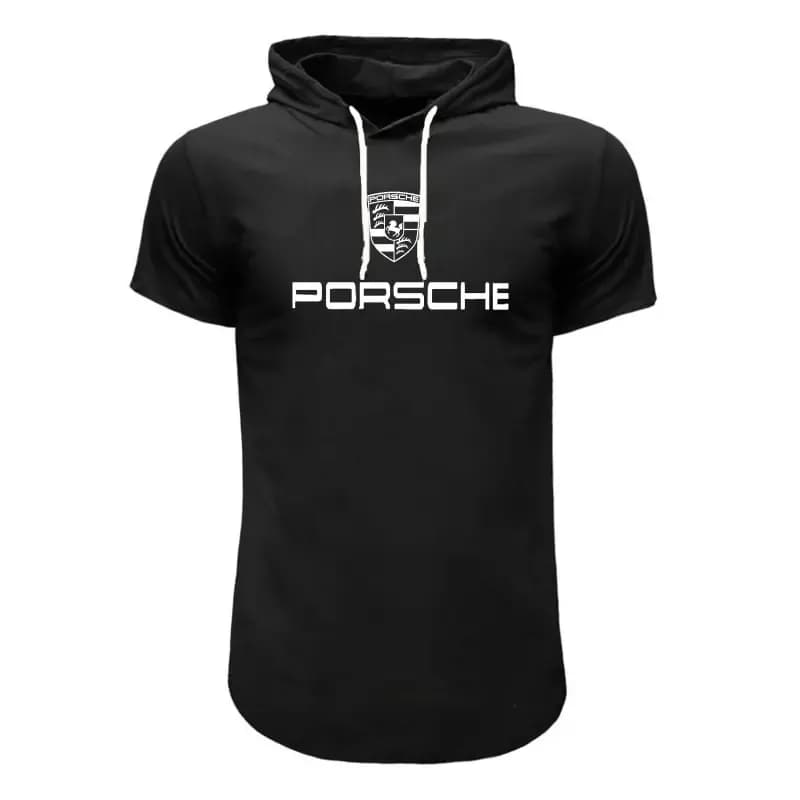 تیشرت کلاه دار مردانه طرح Porsche مدل F8057 مشکی قرمز سفید — تصویر ۹
