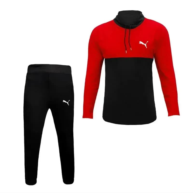 ست تیشرت آستین بلند مردانه طرح پوما مدل F0143 یقه ایستاده جودون قرمز-مشکی سایز L XL XXL — تصویر ۵