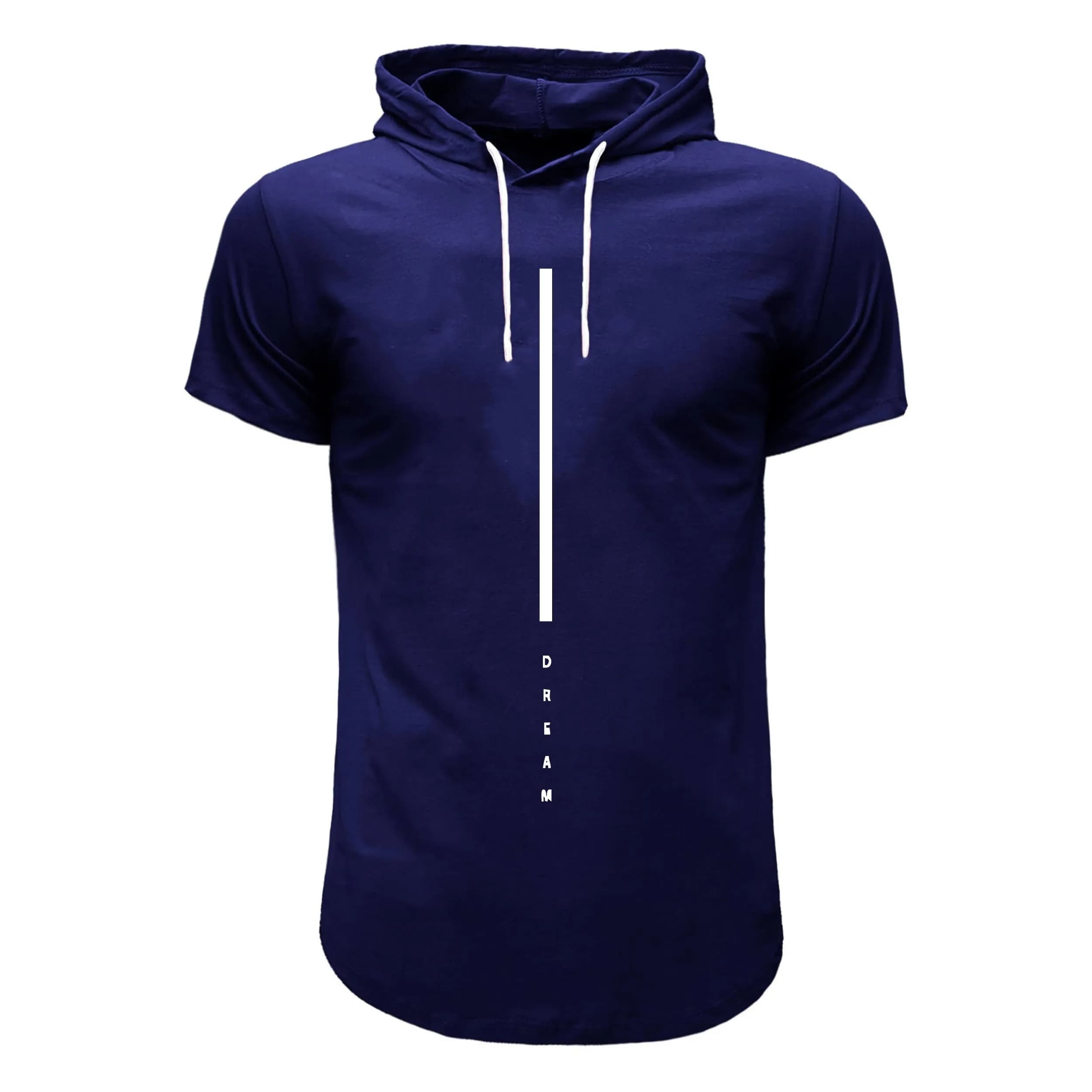 تی شرت آستین کوتاه کلاه دار مردانه سورمه ای طرح dream سایز L XL XXL