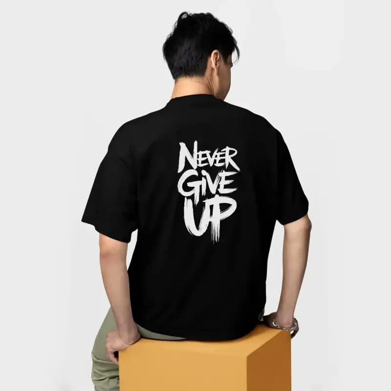 تیشرت آستین کوتاه مردانه مشکی طرح 9854never give up جنس پنبه سوپر خنک چهار فصل بدون آبرفت و رنگ دهی — تصویر ۶
