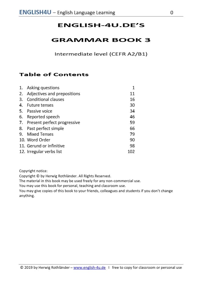 کتاب Grammar Book 3 / Grammar eBook 3 (کتاب الکترونیکی گرامر ۳، سطح متوسط) نسخه انگلیسی PDF | هِرویک روت‌لندر (Herwig Rothländer)