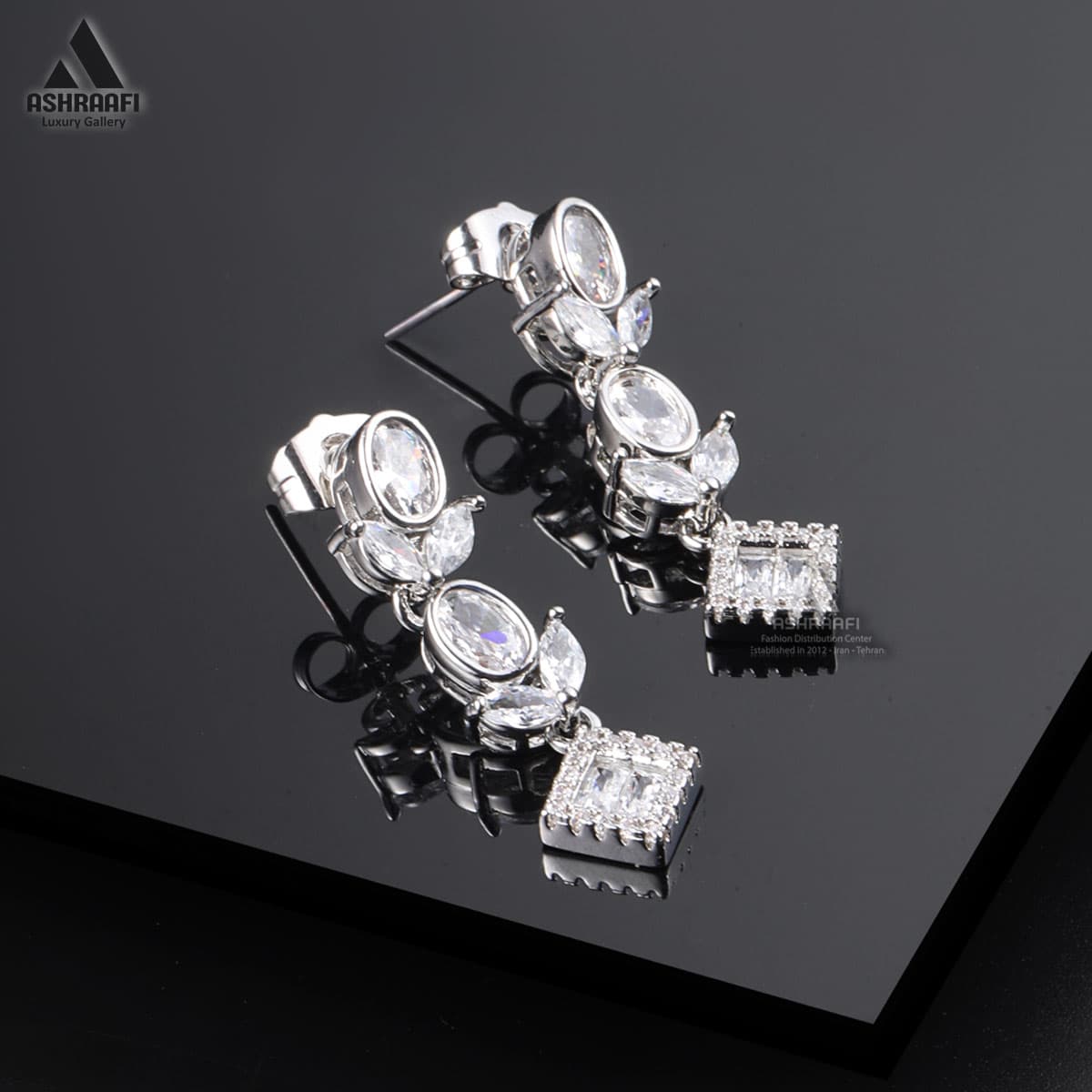 گوشواره الماسی نقرهای Diamond Earrings S9 — تصویر ۲