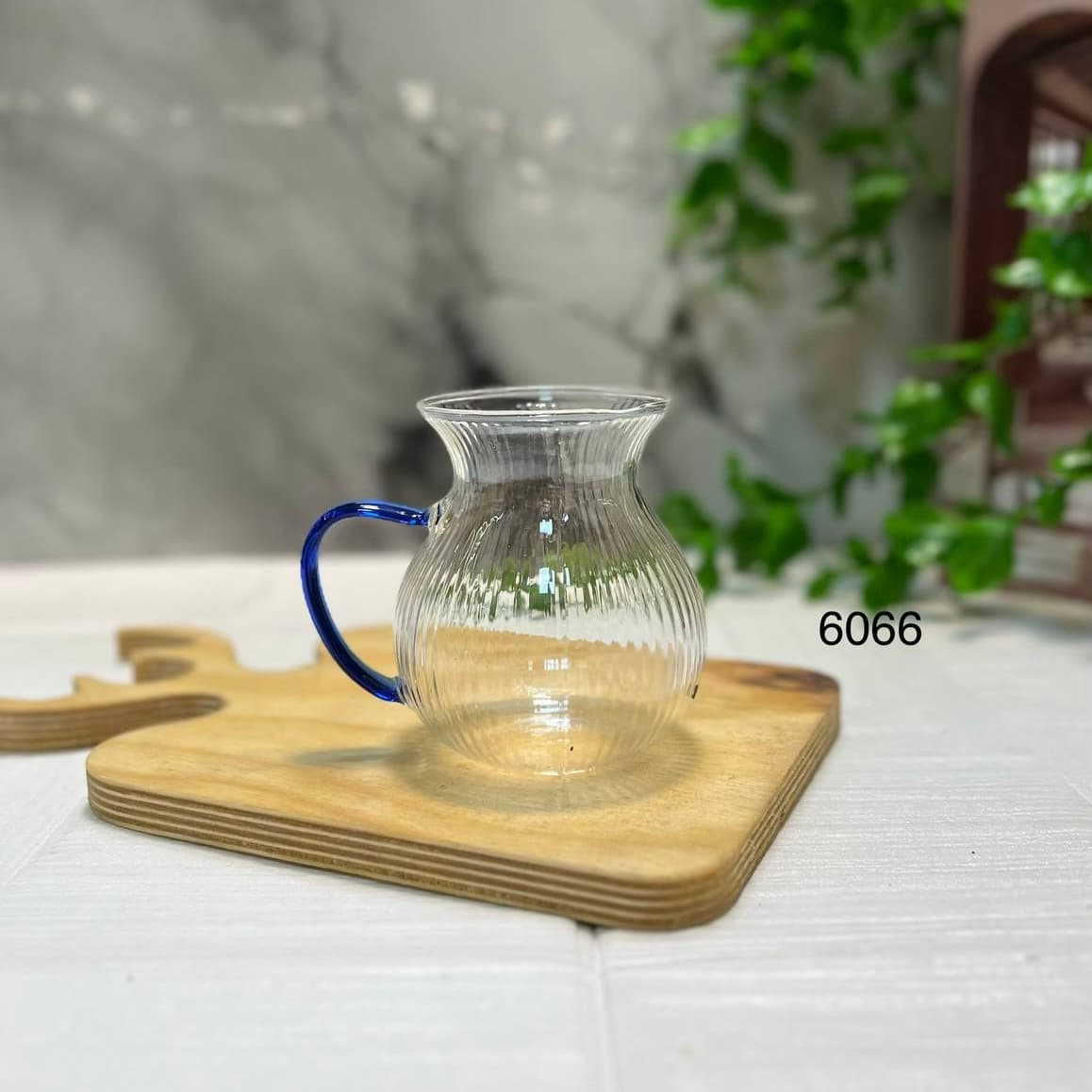 استکان کمرباریک دسته‌دار آبی راه راه 180 سی‌سی | ست 6 عددی