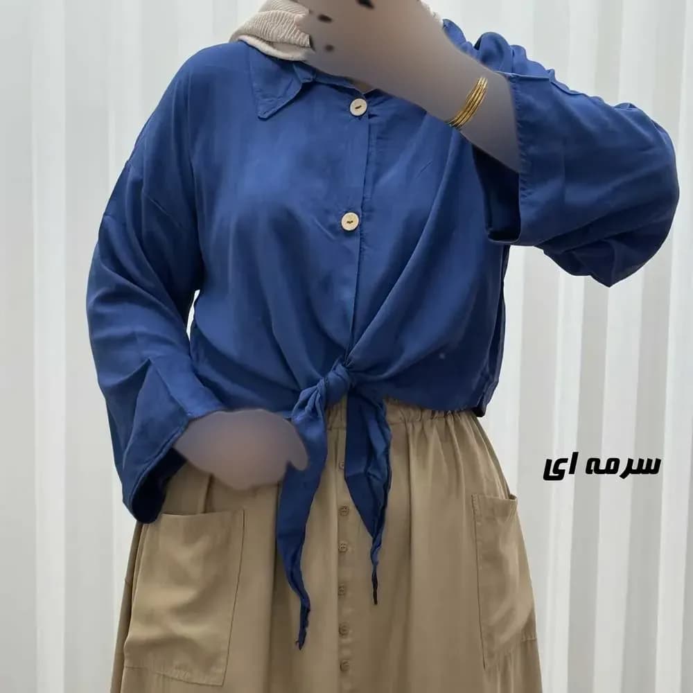 شومیز گرهای جلودکمه نخی فری سایز مناسب تا 50 — تصویر ۷