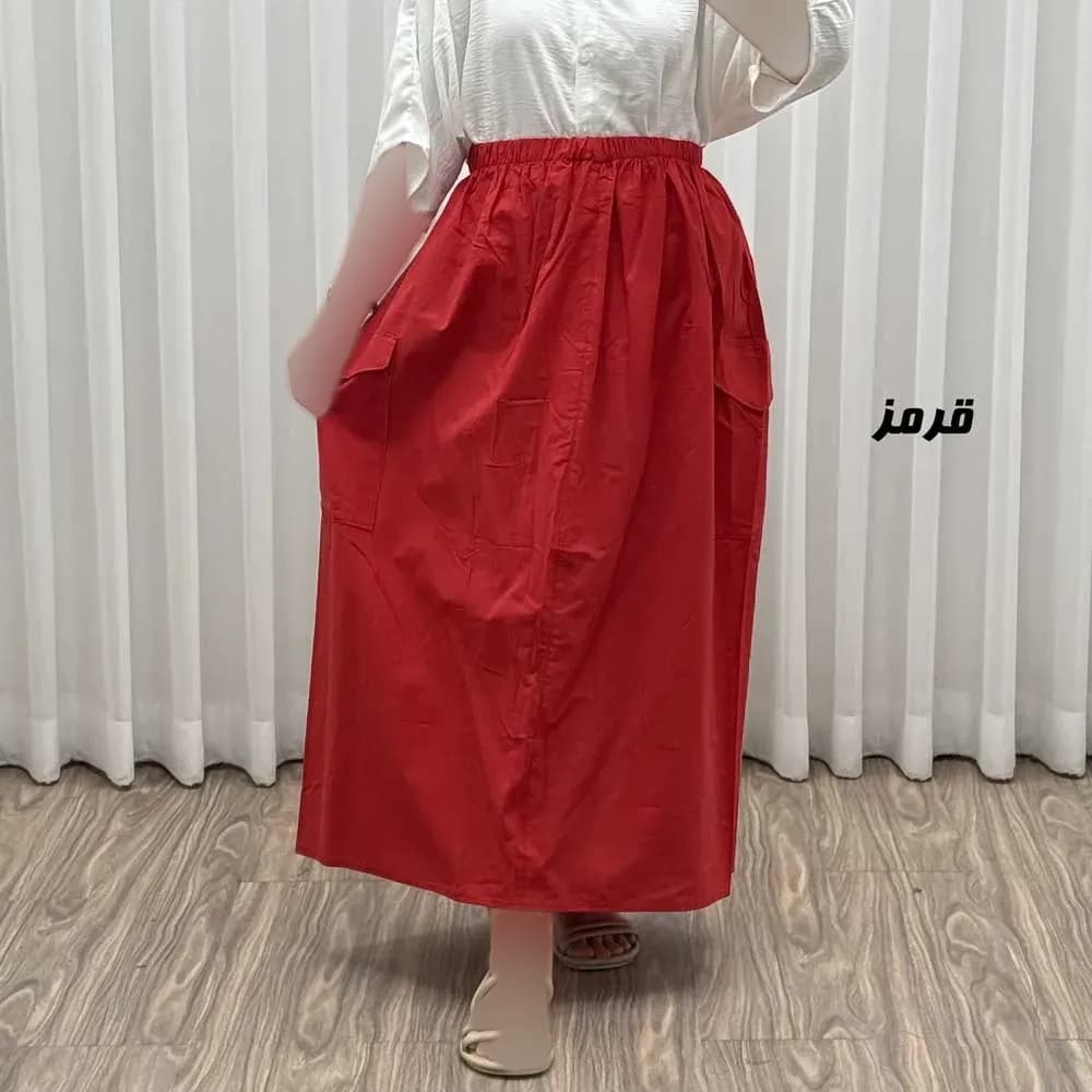 دامن زنانه مدل کارگو جنس لینن فری سایز مناسب تا 44 — تصویر ۷
