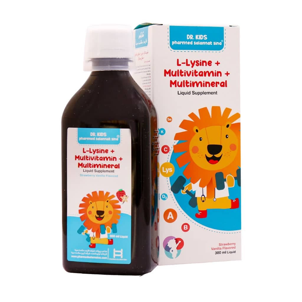 شربت ال لیزین و مولتی ویتامین و مینرال دکتر کیدز 300 میلی لیتر — تصویر ۵