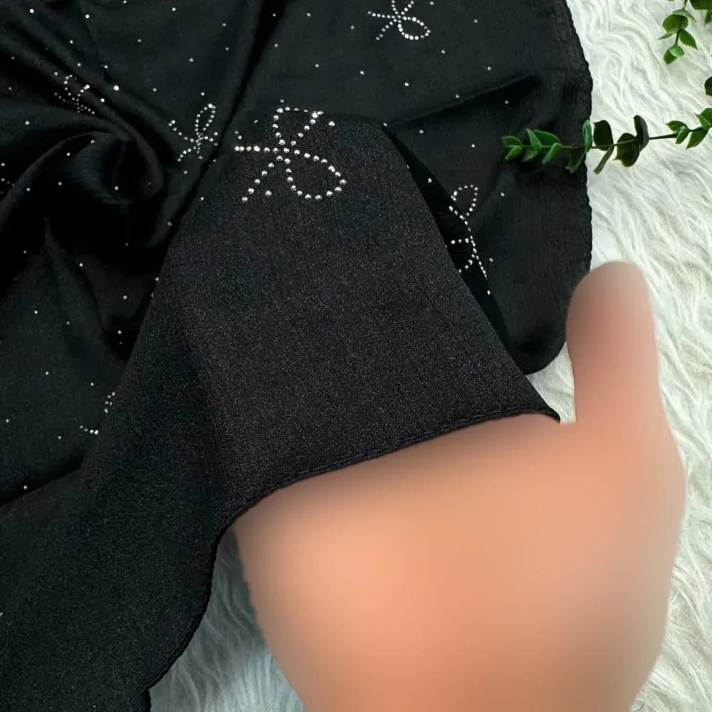 مینی اسکارف نخی نگینی پاپیونی قواره 75 در 75 سانتی متر — تصویر ۲